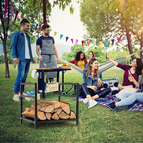 Topbuy 16" Firewood Storage Rack Decorative Log Holder w/ Screw Thread Handle Raised Legs & Solid Bottom Panel Reinforced Steel Structure