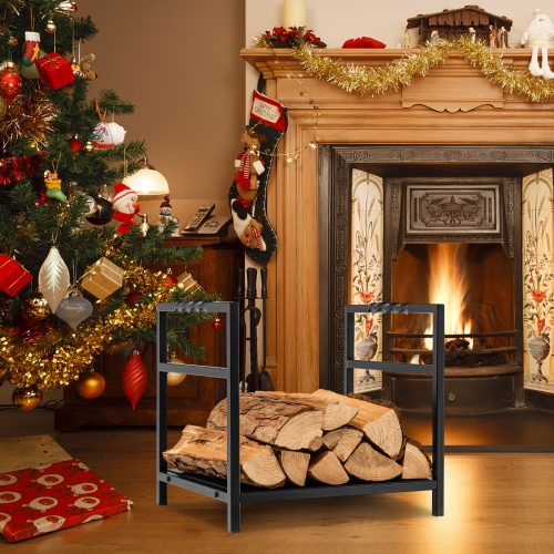 Topbuy 16" Firewood Storage Rack Decorative Log Holder w/ Screw Thread Handle Raised Legs & Solid Bottom Panel Reinforced Steel Structure