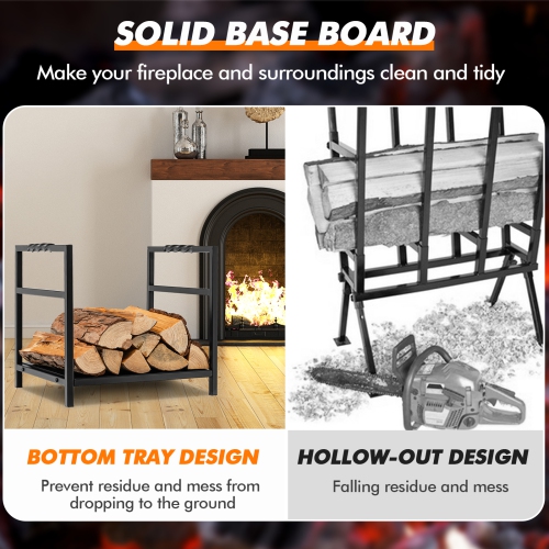 Topbuy 16" Firewood Storage Rack Decorative Log Holder w/ Screw Thread Handle Raised Legs & Solid Bottom Panel Reinforced Steel Structure