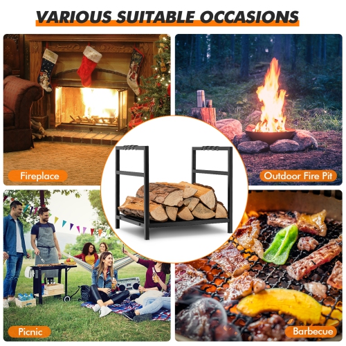 Topbuy 16" Firewood Storage Rack Decorative Log Holder w/ Screw Thread Handle Raised Legs & Solid Bottom Panel Reinforced Steel Structure