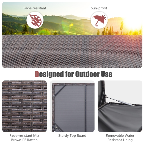 Patiojoy Outdoor 50 Gallon Wicker Storage Box PE Rattan Storage Container with Lid Deck&Waterproof Liner Mix Brown