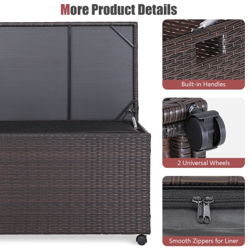Patiojoy Outdoor 50 Gallon Wicker Storage Box PE Rattan Storage Container with Lid Deck&Waterproof Liner Mix Brown