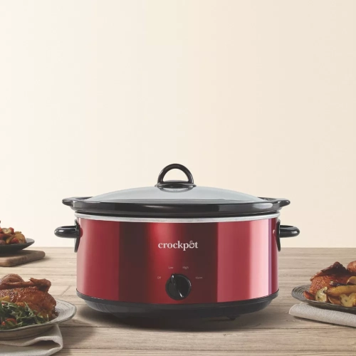Crock-Pot 7 QT Design de grande capacité pour faire briller la mijoteuse polyvalente, appareil de cuisine domestique, rouge