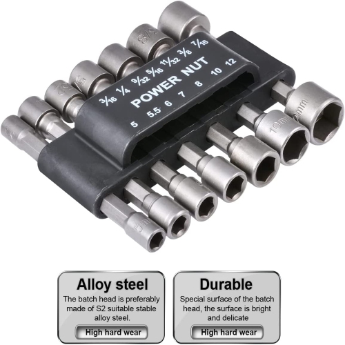 ISTAR 14 PCS Power Nut Driver Drill Bit Set SAE Metric Socket Wrench Screw 1/4"Hex Shank