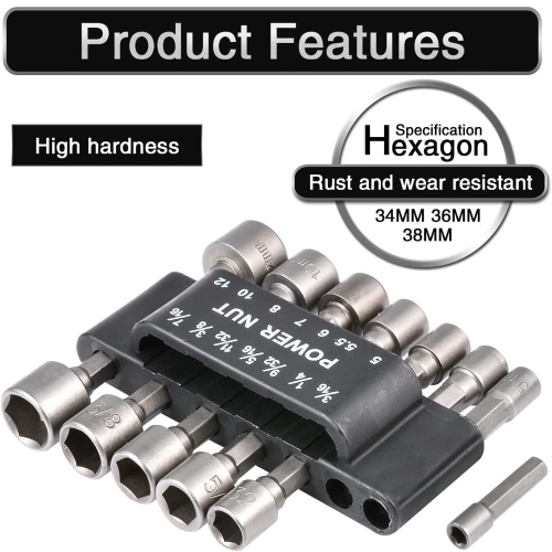 ISTAR 14 PCS Power Nut Driver Drill Bit Set SAE Metric Socket Wrench Screw 1/4"Hex Shank