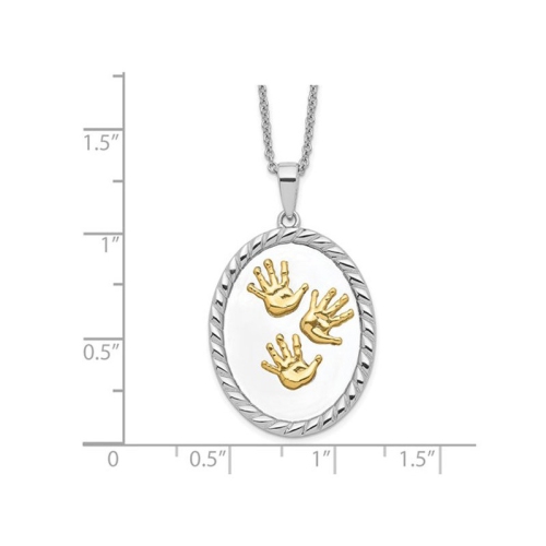 Hand Prints Pendant Necklace in Sterling Silver and Yellow Gold with Chain