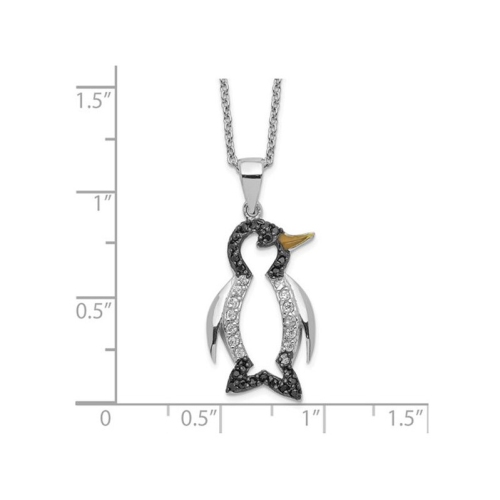 Sterling Silver Penguin Charm Pendant Necklace with Black and White Synthetic Cubic Zirconias