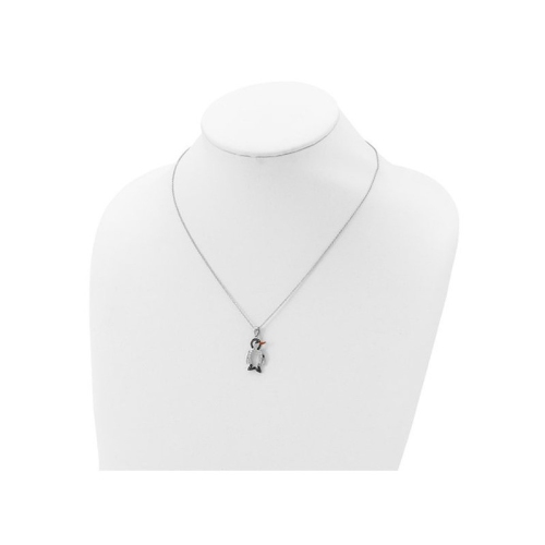 Sterling Silver Penguin Charm Pendant Necklace with Black and White Synthetic Cubic Zirconias
