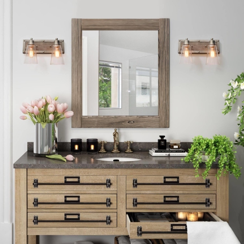 2-Light Modern Silver Bathroom Vanity Lights Linear Glass Wall Sconces