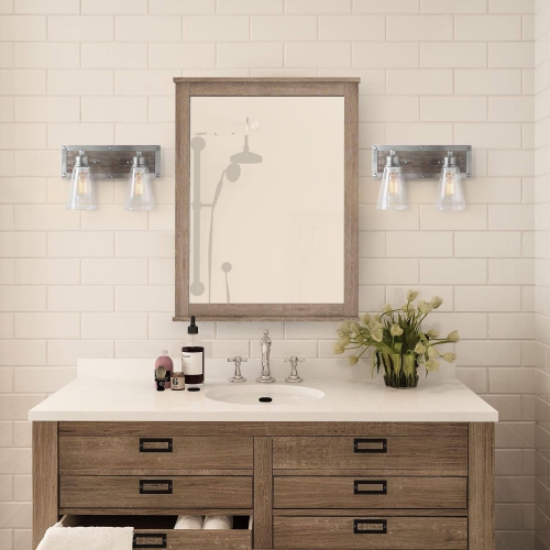 2-Light Modern Silver Bathroom Vanity Lights Linear Glass Wall Sconces