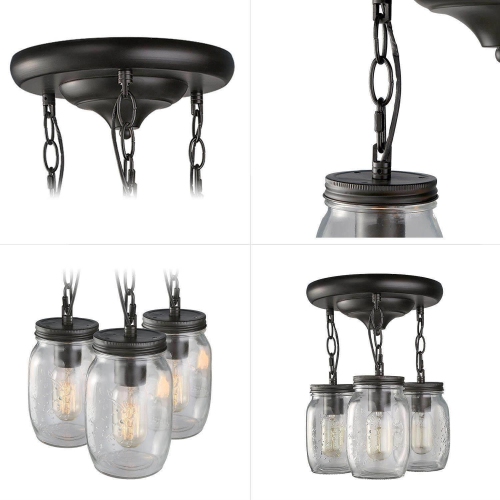 Farmhouse 3-Light Mason Jar Glass Semi Flush Mount Ceiling Lights