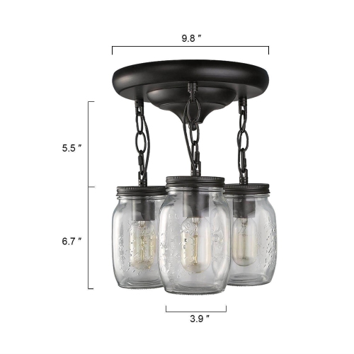 Farmhouse 3-Light Mason Jar Glass Semi Flush Mount Ceiling Lights