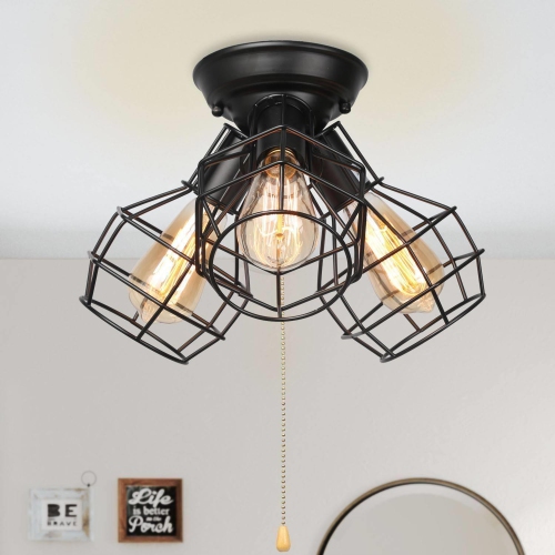 Metal Cage 3-Light Semi Flush Mount Ceiling Lights