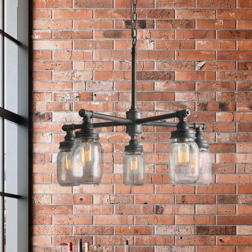 5-Light Wheel Glass Mason Jar Chandeliers for Kitchen Island