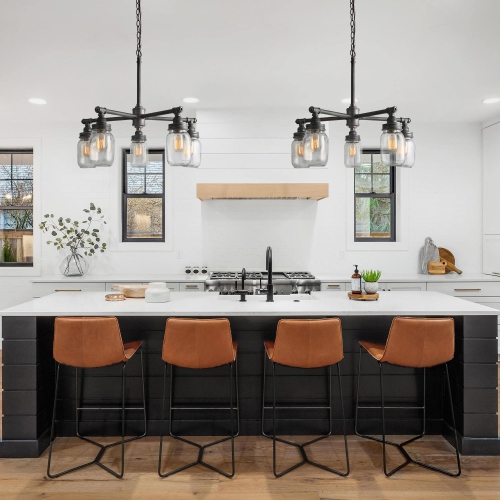 5-Light Wheel Glass Mason Jar Chandeliers for Kitchen Island