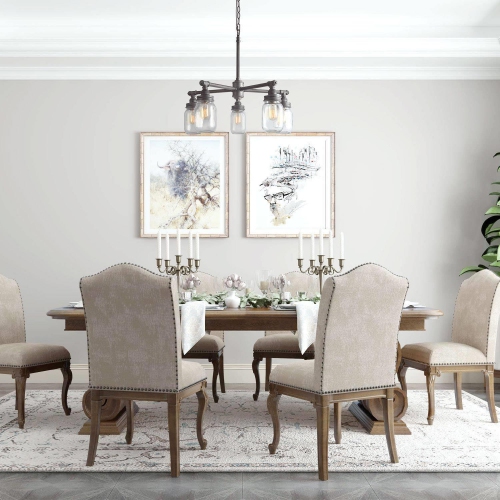 5-Light Wheel Glass Mason Jar Chandeliers for Kitchen Island