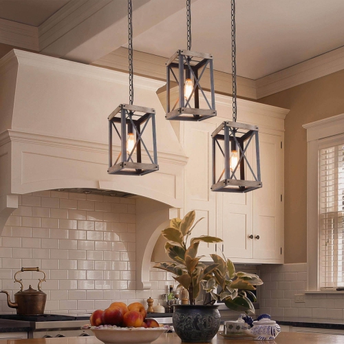 French Country 1-light Pendant Wood Cage Island Lights