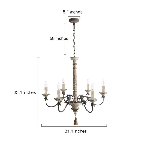 Farmhouse 6-Light French Country Wood Chandelier for Living Room