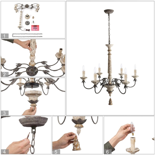 Farmhouse 6-Light French Country Wood Chandelier for Living Room