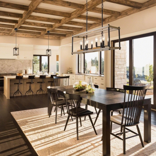 Modern Farmhouse 8-Light Faux Wood Lantern Rectangle Chandelier for Kitchen Island