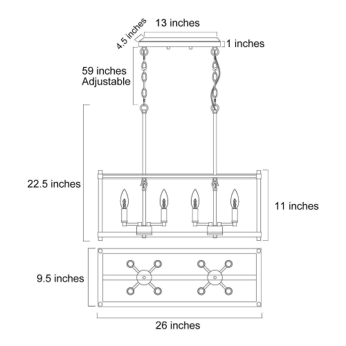 Modern Farmhouse 8-Light Faux Wood Lantern Rectangle Chandelier for Kitchen Island