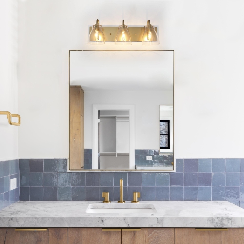 Applique murale de salle de bain moderne à 3 ampoules, verre transparent, fini doré, pour salle de bain