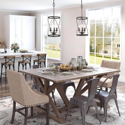 Modern Farmhouse 3-Light Black Cylinder Lantern Chandelier for Kitchen Island