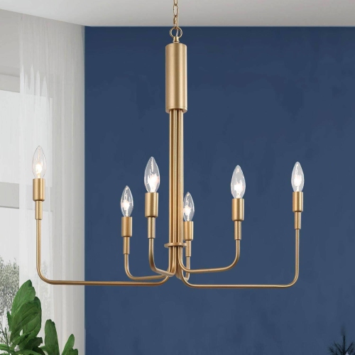 Modern Gold 6-Light Unique Candle Chandelier for Dining Room