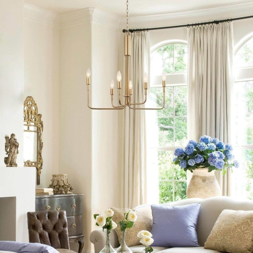 Modern Gold 6-Light Unique Candle Chandelier for Dining Room