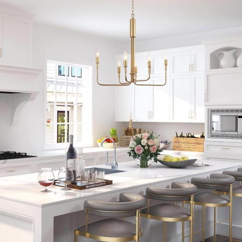 Modern Gold 6-Light Unique Candle Chandelier for Dining Room