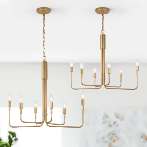 Modern Gold 6-Light Unique Candle Chandelier for Dining Room