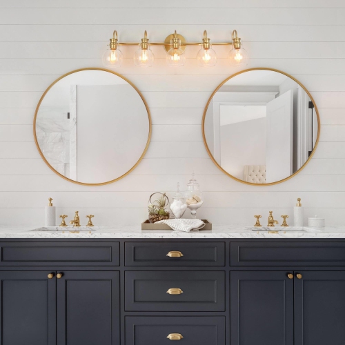 Modern Gold 5-Light Bathroom Vanity Light Glass Wall Sconces