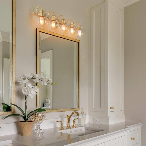 Modern Gold 5-Light Bathroom Vanity Light Glass Wall Sconces