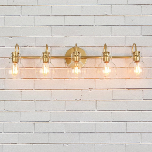 Modern Gold 5-Light Bathroom Vanity Light Glass Wall Sconces