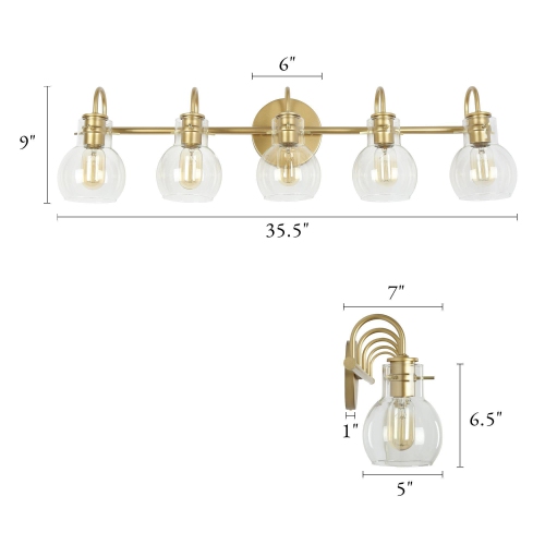 Modern Gold 5-Light Bathroom Vanity Light Glass Wall Sconces