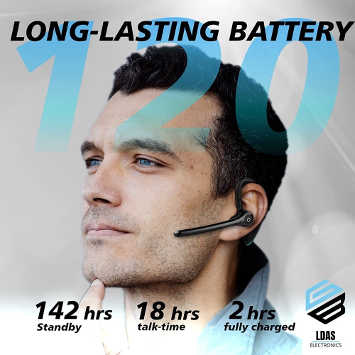 LDAS Bluetooth Headset Dual Mic Noise Cancelling 24 Hrs Talk time Bluetooth Earpiece CVC 8.0, V5.2 Single Ear, Wireless Handsfree Driving Headset
