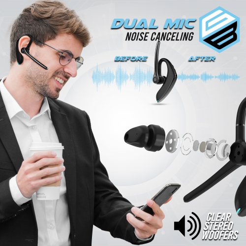 LDAS Bluetooth Headset Dual Mic Noise Cancelling 24 Hrs Talk time Bluetooth Earpiece CVC 8.0, V5.2 Single Ear, Wireless Handsfree Driving Headset