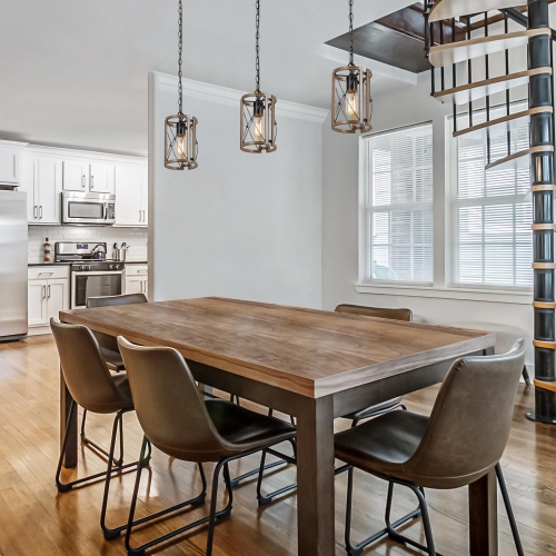 Modern Black 1-Light Wood Cylinder Pendant Farmhouse Lights for Kitchen Island