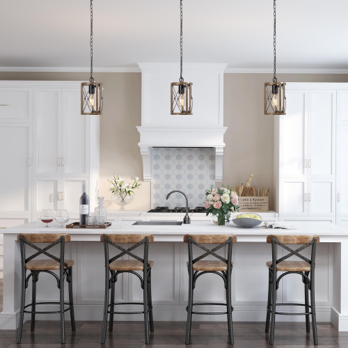 Modern Black 1-Light Wood Cylinder Pendant Farmhouse Lights for Kitchen Island