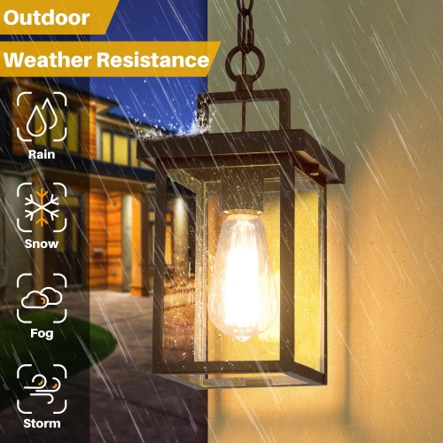 Modern 1-Light Black Outdoor Light Patio Exterior Hanging Lantern Pendant Lights
