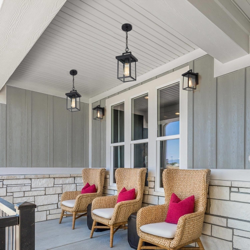 Modern 1-Light Black Outdoor Light Patio Exterior Hanging Lantern Pendant Lights