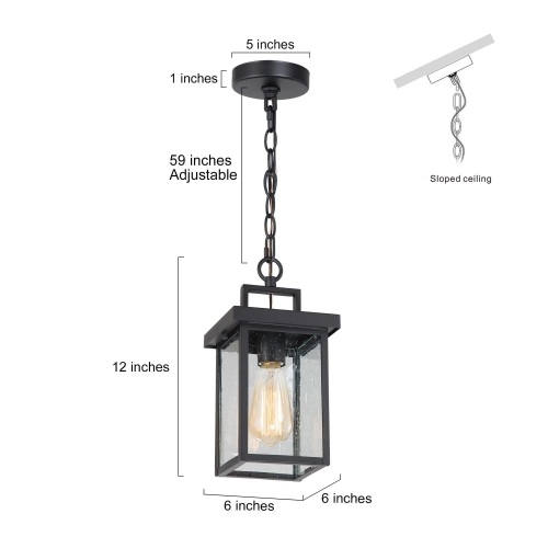 Modern 1-Light Black Outdoor Light Patio Exterior Hanging Lantern Pendant Lights