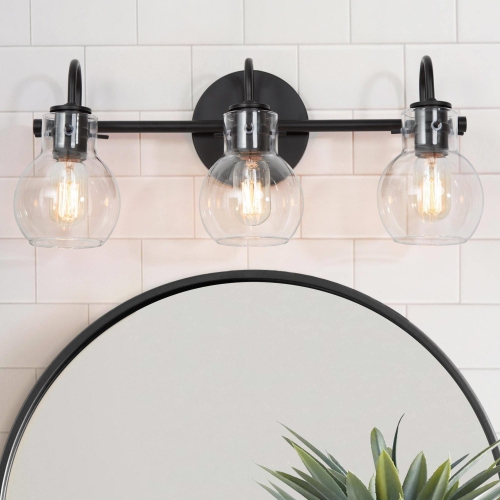 LNC  Modern 3-Light Bathroom Vanity Lights With Glass In Black