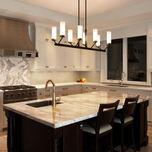 Modern Glam 8-Light Black Gold Linear Chandelier Glass Kitchen Island Pendant