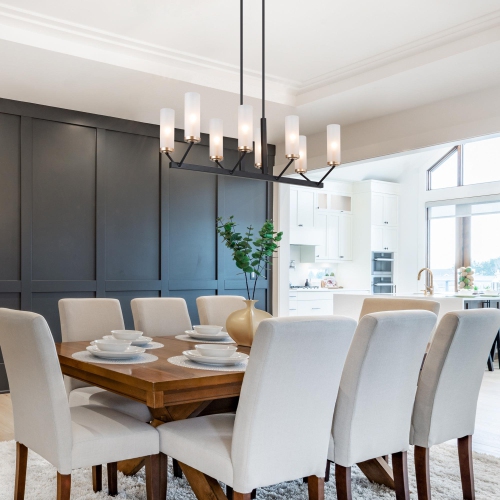 Modern Glam 8-Light Black Gold Linear Chandelier Glass Kitchen Island Pendant