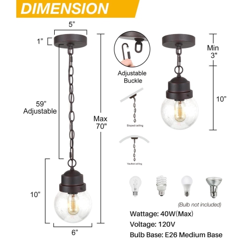 Traditional 1-Light Rustic Globe Glass Outdoor Wall Sconce Patio Light
