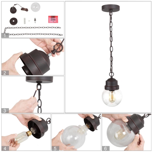 Traditional 1-Light Rustic Globe Glass Outdoor Wall Sconce Patio Light