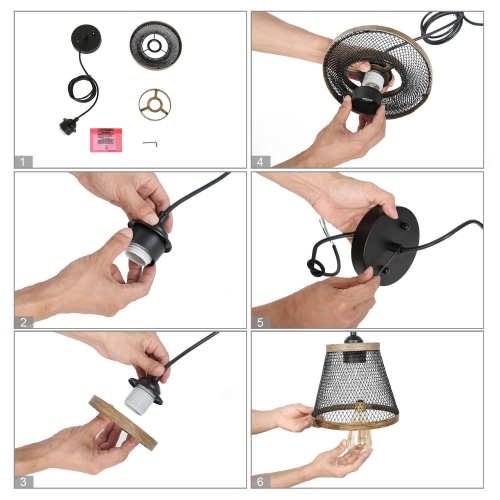 Modern Farmhouse 1-Light Cone Black Wire Pendant Ceiling Lights for Dining Room