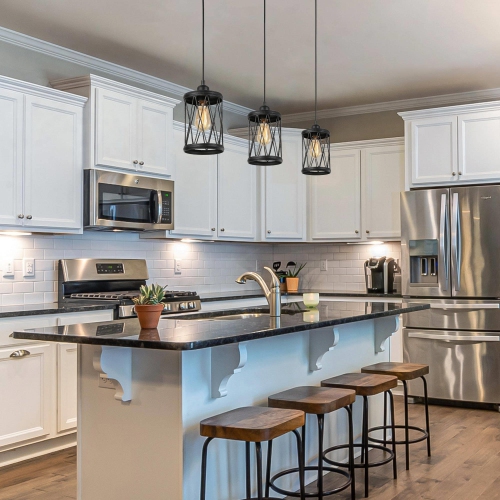 Farmhouse/ Industrial 1-Light Black Cylinder Cage Island Pendant