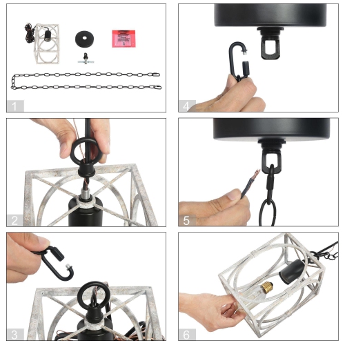 Farmhouse 1-Light Distressed White Cage Lantern Pendant for Kitchen Island